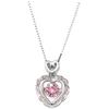 Pink Diamond Heart Necklace, Sparkling Crystal Love Pendant Necklace For Women Fashion Jewelry Gift