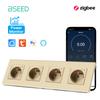 BSEED French Zigbee Socket Wall Smart Sockets Power Monitor Function Tuya Smart Life Google Alexa Voice Control Glass Panel 16A