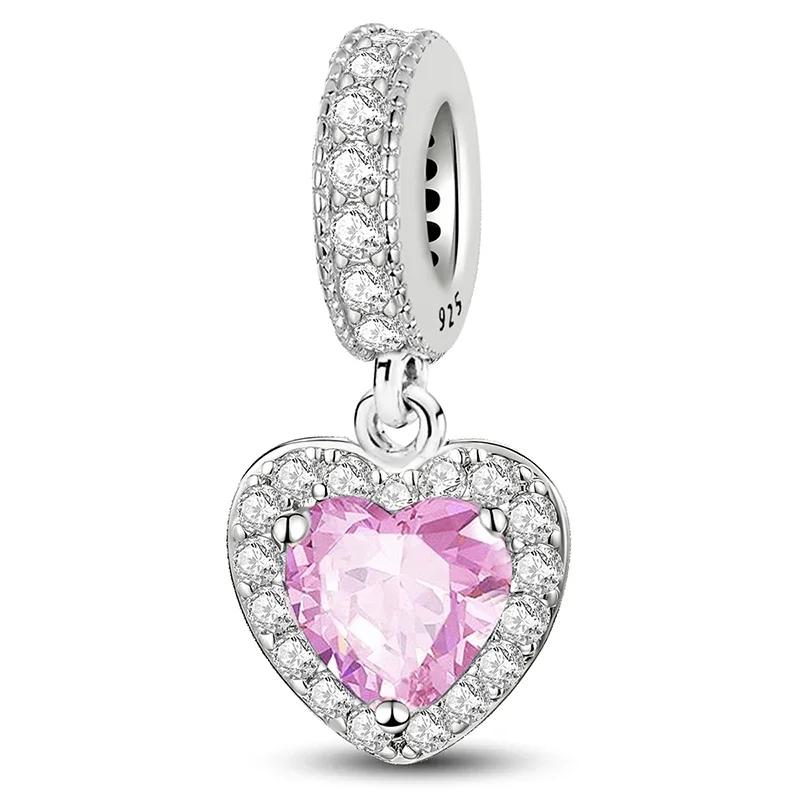 Copper Romantic Zircon Red Love Heart Charms Beads Fit Original Pan Bracelet Bangles Diy Fine Jewelry For Women