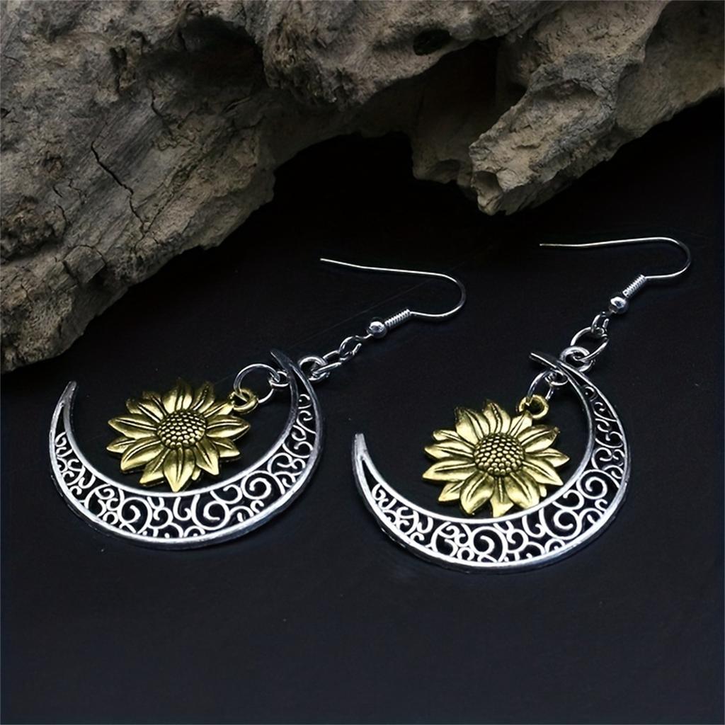 Изысканные резные серьги-подвески с лунным подсолнухом, элегантный стиль, сплав, ювелирные изделия в стиле бохо, нежный женский подарок