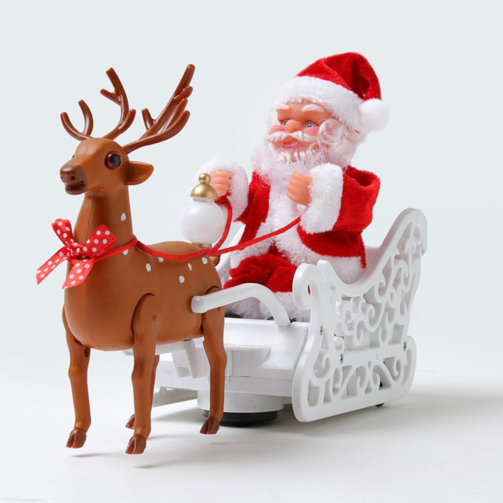 Christmas Santa Elk Sled Toy Electric Santa Reindeer Decorative Ornaments With Music For Xmas Party Home Decor