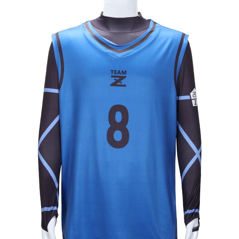 Костюм для косплея Бачира Мегуру Аниме Синие Шорты Джерси Футбол с Черным Боди Клубная Спортивная Одежда Комбинезоны Комплект для Мужчин Женщин