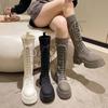 Rimocy 2025 Autumn Winter New Chunky Platform Long Boots Women Thick-soled Stretch Knitted Knee High Boots Woman Botas De Mujer