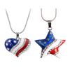 USA Flag Necklace US Love Heart Pentagram America Flag Necklace Full Iced Out Rhinestone Men Hip Hop Rock Pendant Neck Chains
