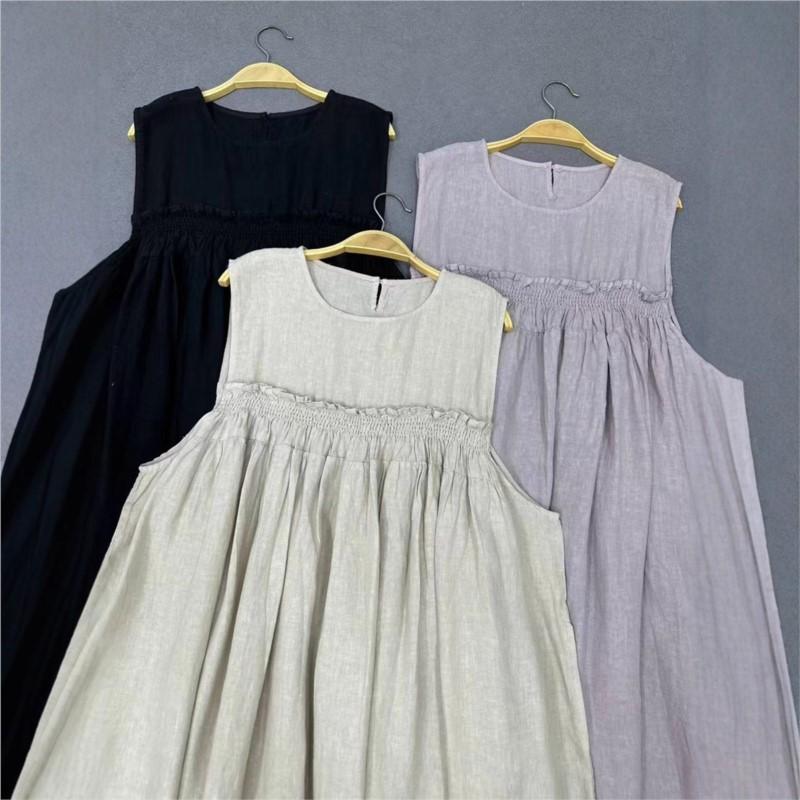 Johnature Повседневное платье без рукавов для женщин, летнее, повседневное, свободное, простое, с эластичной талией