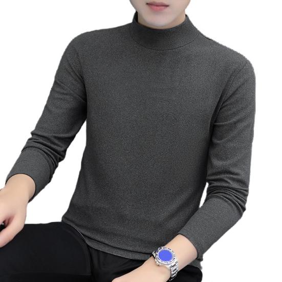 Half High Collar Long Sleeves Stretchy Men T-shirt Autumn Winter Double Sided Velvet Bottoming Business Top