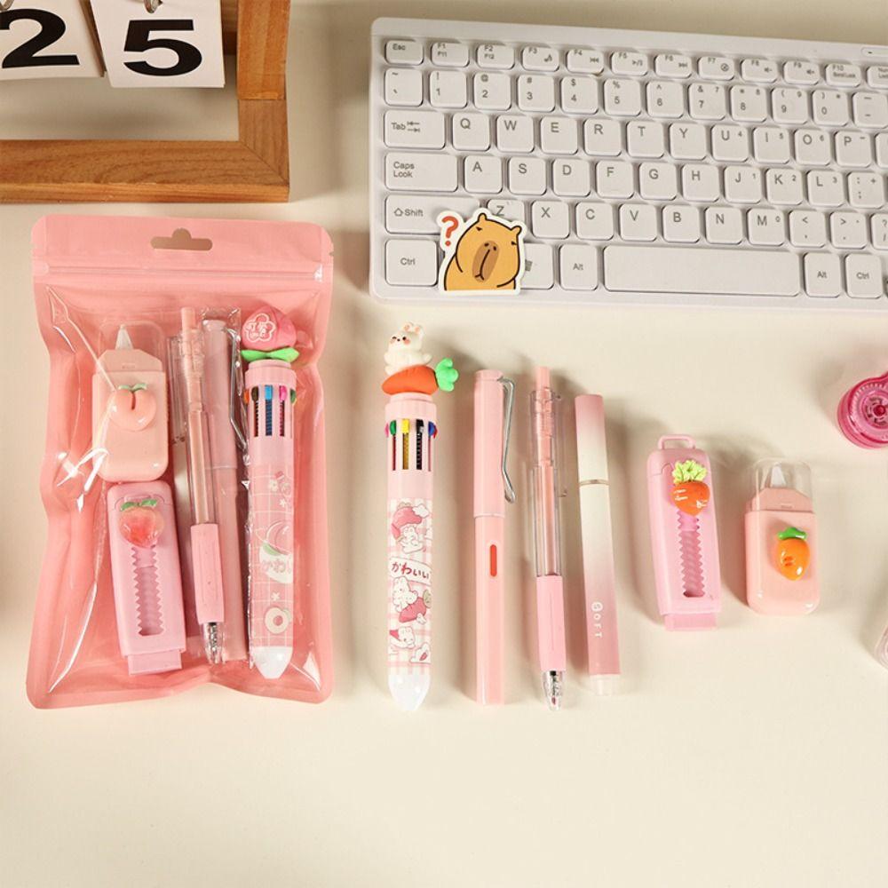 Portable Stationery Set 6-in-1 Ballpoint Pen Durable Pencil Eraser Students Gift