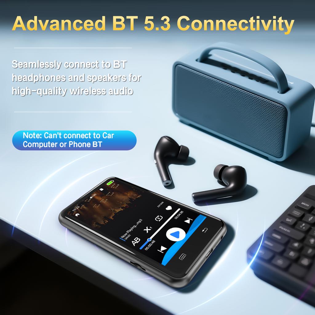 Portable Digital Music Player MP3 Player BT 5.3 Touch Screen 16GB with Speaker 4 Inch LCD Screen FM Radio for Running Cycling