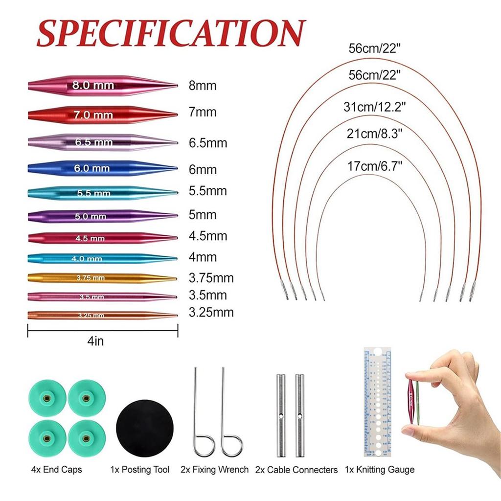 Короткий набор сменных спиц для вязания, 2-дюймовый металлический набор круговых спиц для начинающих, 12 пар