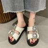 Summer New Casual Flip-flops Square Buckle Diamond Double with Thick Bottom Beach Sandals Women Wear Slippers P735
