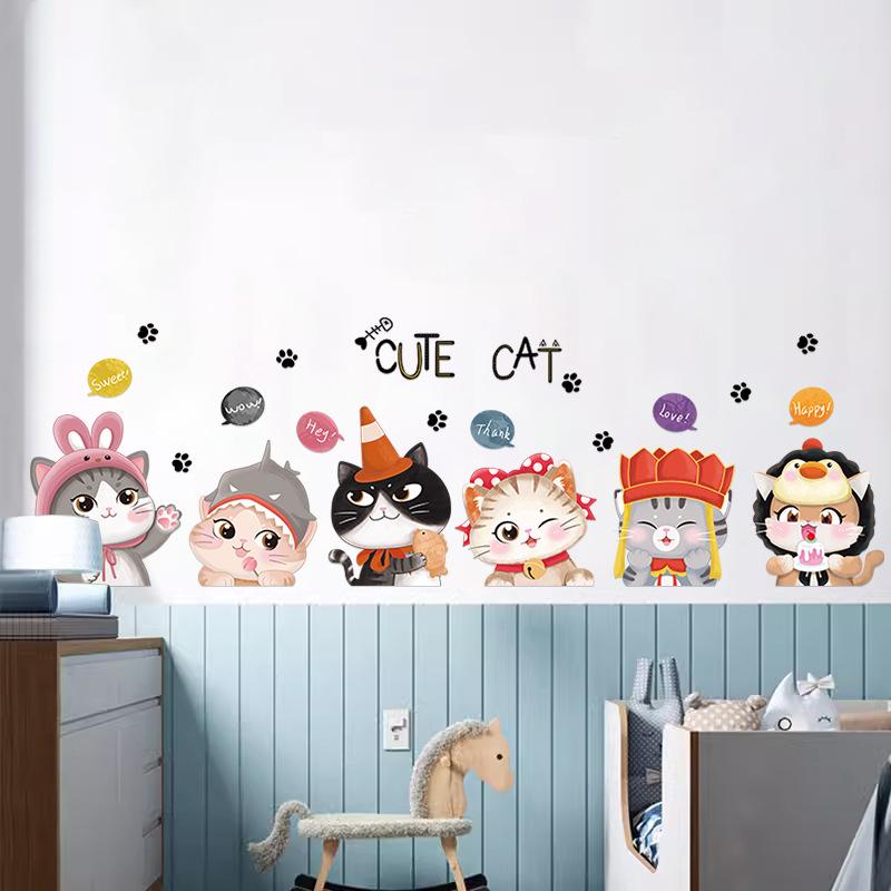 Cartoon Cat Stickers Wall Stickers Children's Room Layout Stickers Wall Room Bedroom Warm Decoration Wallpaper