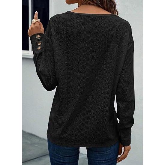 GMXIA Женская модная повседневная рубашка с V-образным вырезом и длинным рукавом, на пуговицах, с ажурной кружевной вышивкой