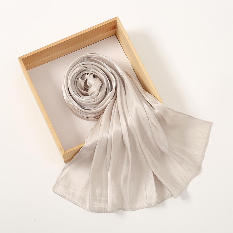 Fashion Design Classic Shiny Silk Scarf Women Soft Hijab Solid Color Handband Shawls Wraps Muslim Scarves Stole