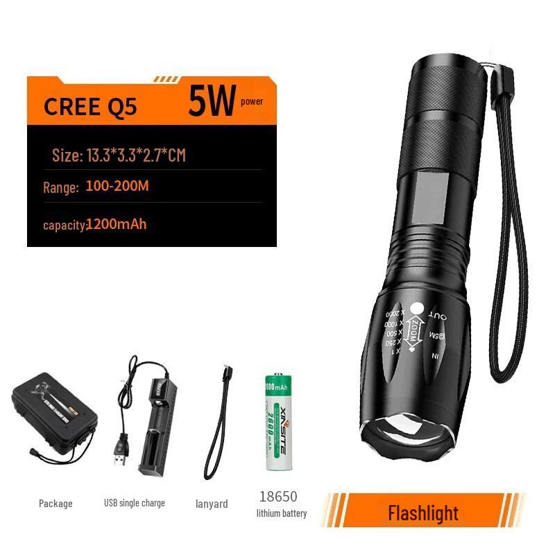 A100 Mini Rechargeable LED Flashlight with T6 Telescopic Zoom
