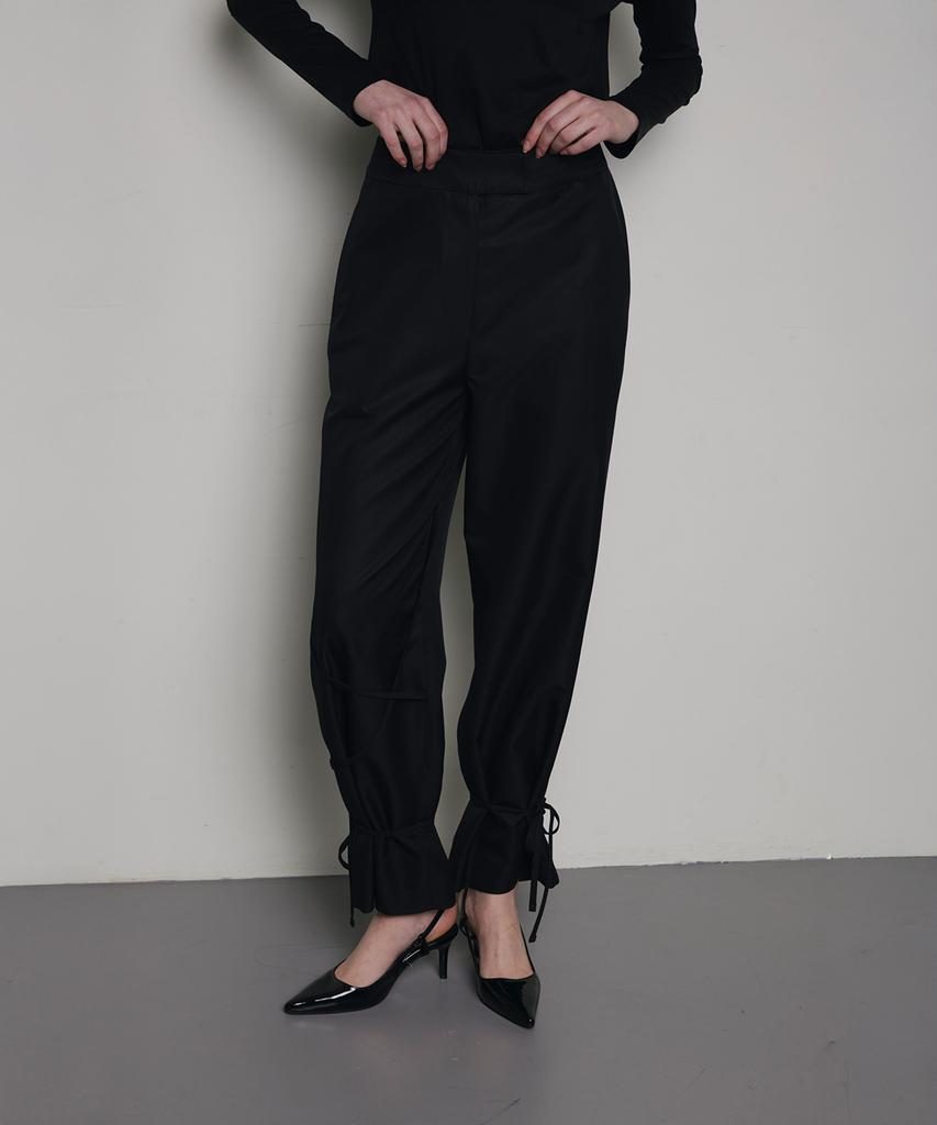 OEUVA Black Silk Wool Asymmetrical Strap Pants