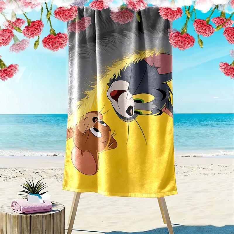 Tom and Jerry Print Beach Towel, Large Soft Quick Dry Towel for Beach Camping Swimming
