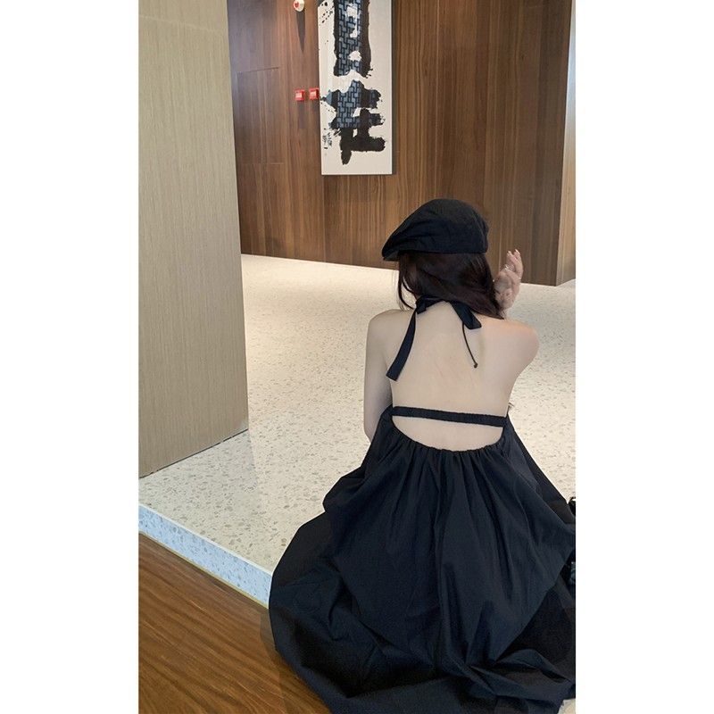 Sexy backless strap neck suspender dress women's summer new temperament slim and thin long skirt