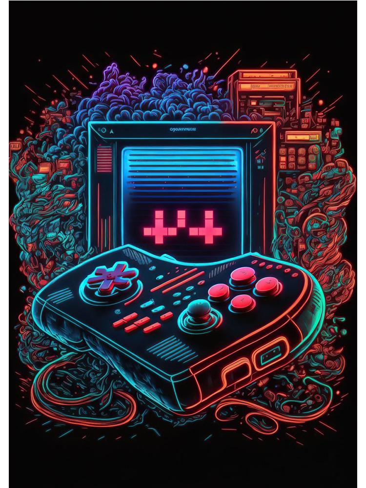 Неоновый красочный геймерский контроллер, крутой игровой настенный художественный холст, живопись, поп-арт, постеры и принты, декор для комнаты, подарок, Cuadros, без светодиода