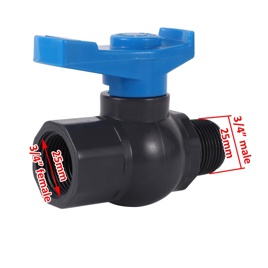 PVC Ball Valve 3/4" 1" Female Thread Male Thread Valve Switch Garden Irrigation Water Pipe Joint Internal to External Thread 1Pc