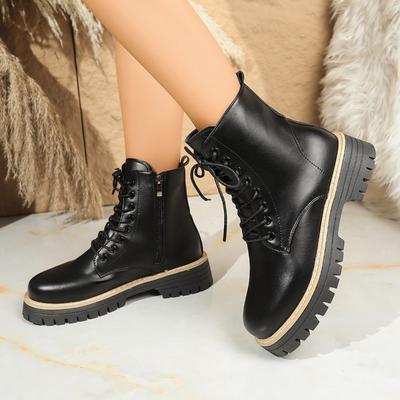 Ботинки на толстой подошве, Повседневные и универсальные, Ботильоны с круглым носком, Женская обувь, Новые осенне-зимние стили