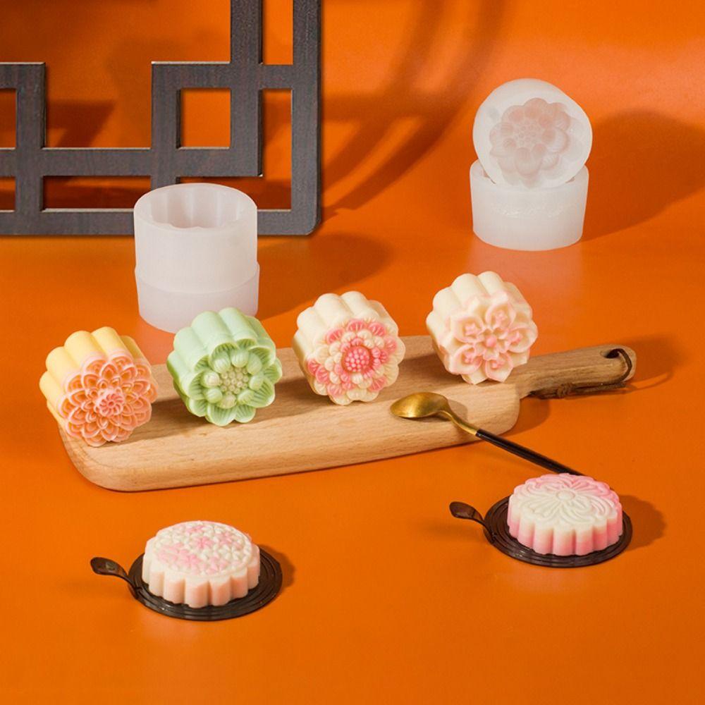 3D Flower Mooncake Mold Chinese Style Lotus Silicone Mold Mung Bean Mold for Dessert Pastry Candle