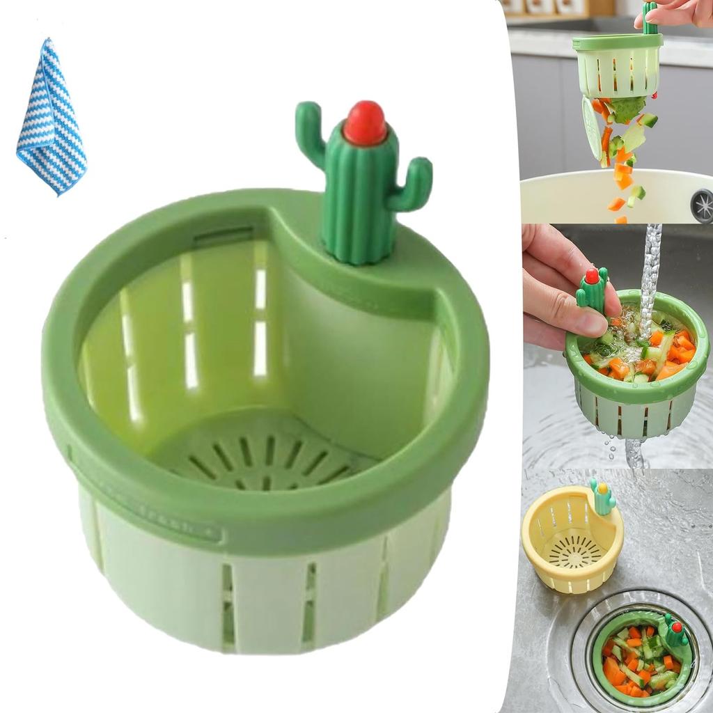 Многофункциональные защитные приспособления для раковины с корзиной для автоматического сброса пресса, фильтром для сбора кухонных отходов Cute Cactus, универсальным пластиковым сливным фильтром