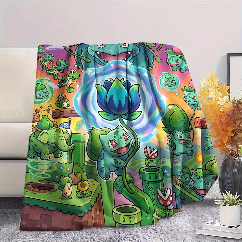 Bulbasaur Print Flannel Blanket, Ultra Soft High Quality All Seasons Warm Throw, Home Decor Cozy Blanket, Perfect Christmas Gift