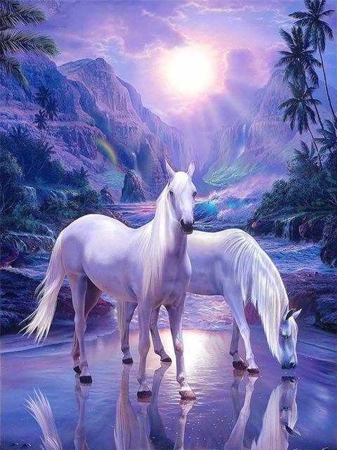 Full Round/Square 5d Diamond Painting Horse Mosaic Sunset DIY Diamond Embroidery Animal Home Decor Craft Kit
