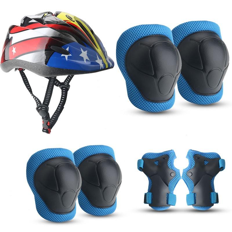 Kids Skateboarding Safety Gear Set With Helmet Knee Elbow Wrist Guards Roller Skating Scooter Cycling Outdoor Sports