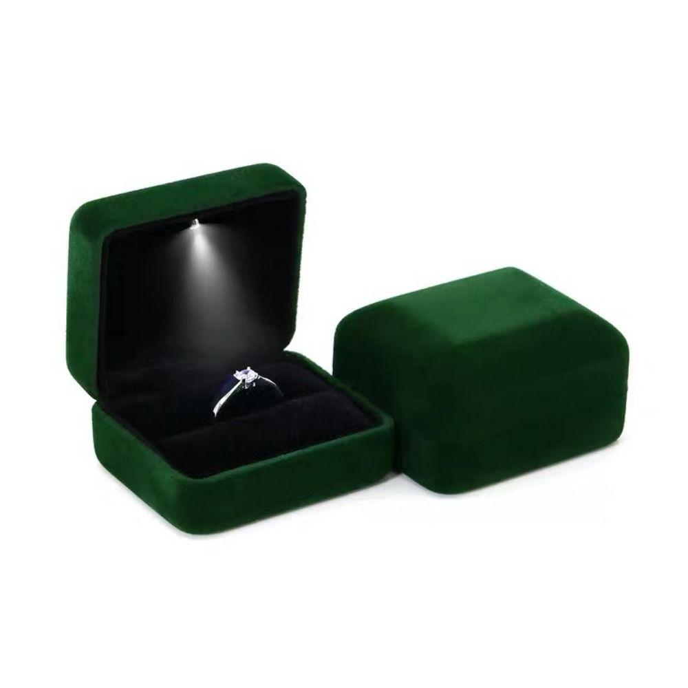 Velvet Ring Holder Case Square Shape Jewelry Organizer Box LED Ring Jewelry Box Anniversary