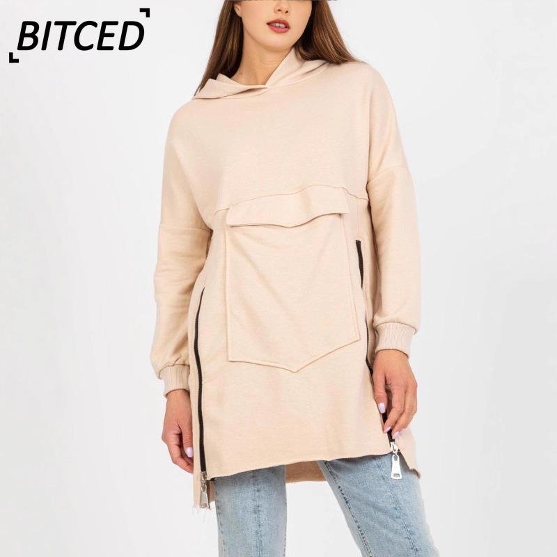 BITCED Женская модная повседневная однотонная толстовка-платье с принтом, Осень-Зима, с длинным рукавом