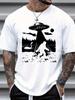 100% Cotton Unisex Crew Neck Short Sleeve T-shirt - White with Black Alien UFO & Pine Tree Graphic Print