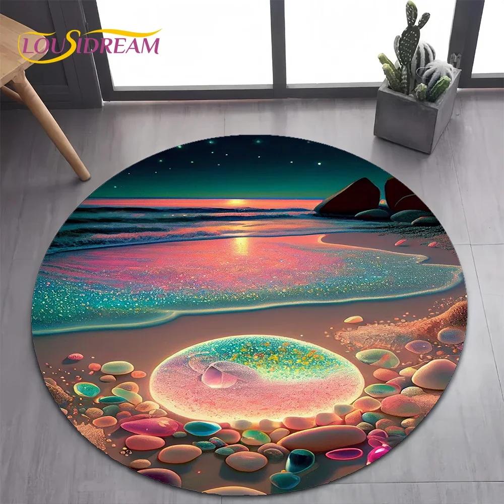 2025 New Style Colorful Rainbow Pebble Road Beach Stone Round Carpet Rug for Bedroom Living Room Decoration,pet Decor Floor Mat