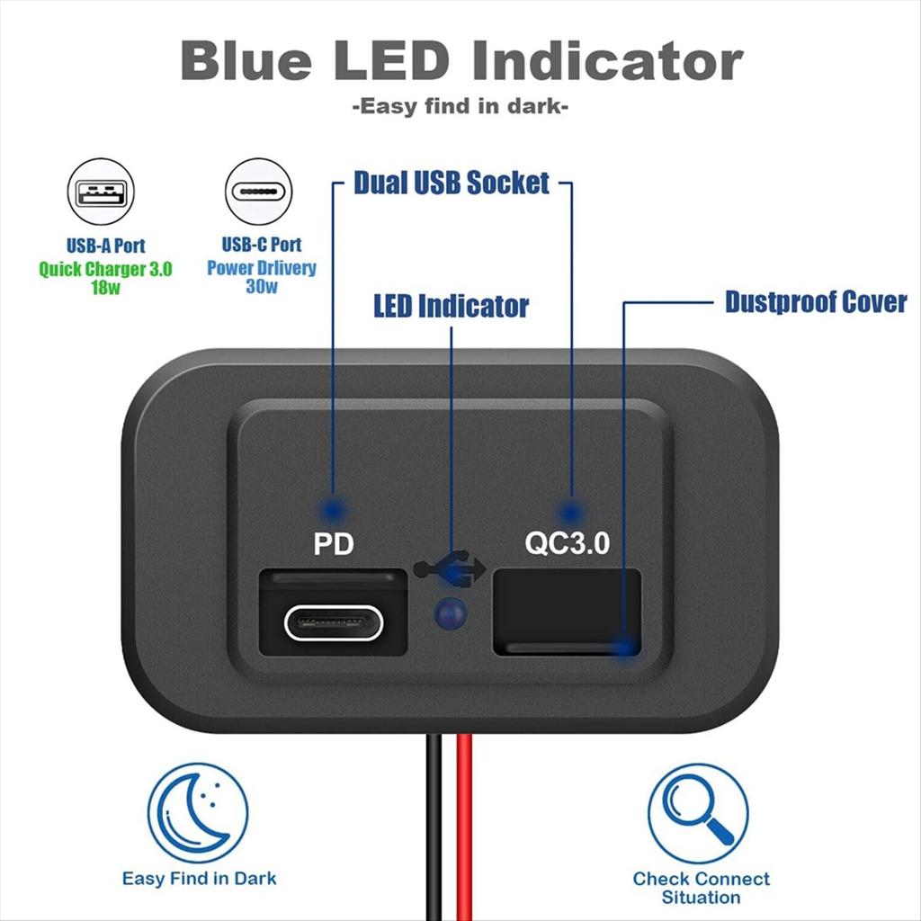 BHBL 6 шт. 12 В/24 В USB-розетка для фургона, двойная Type-C PD3.0 (USB C) & Панельная USB-розетка для автомобиля с поддержкой Quick Charge QC3.0, USB-A