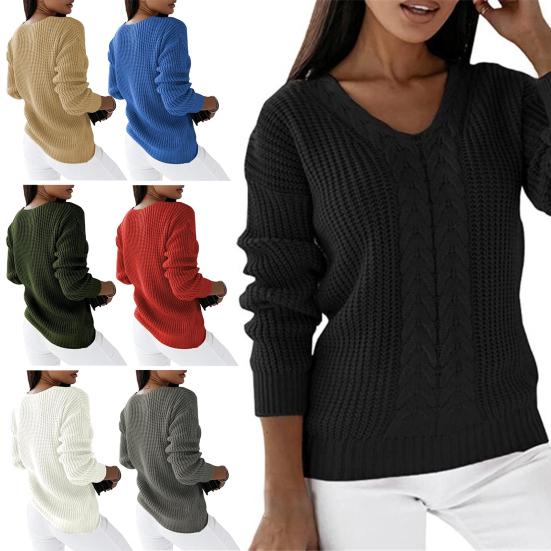 Winter Sweater Ribbed Cuff Cold Resistant Solid Color Female Slim Sweater Jumper Top for Daily Life