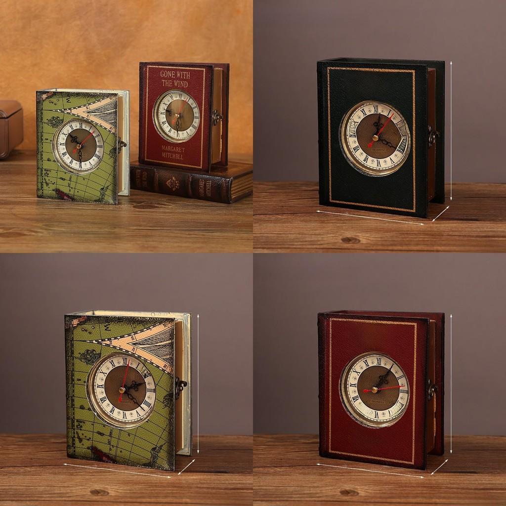Book Retro Style Storage Organizer With Clock For Living Room Gift Decoration