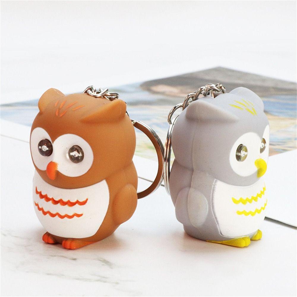 Женский мужской мини-светильник, сумка, подвеска, автомобильный брелок, брелок в виде совы, звуковой свет, светодиодный брелок