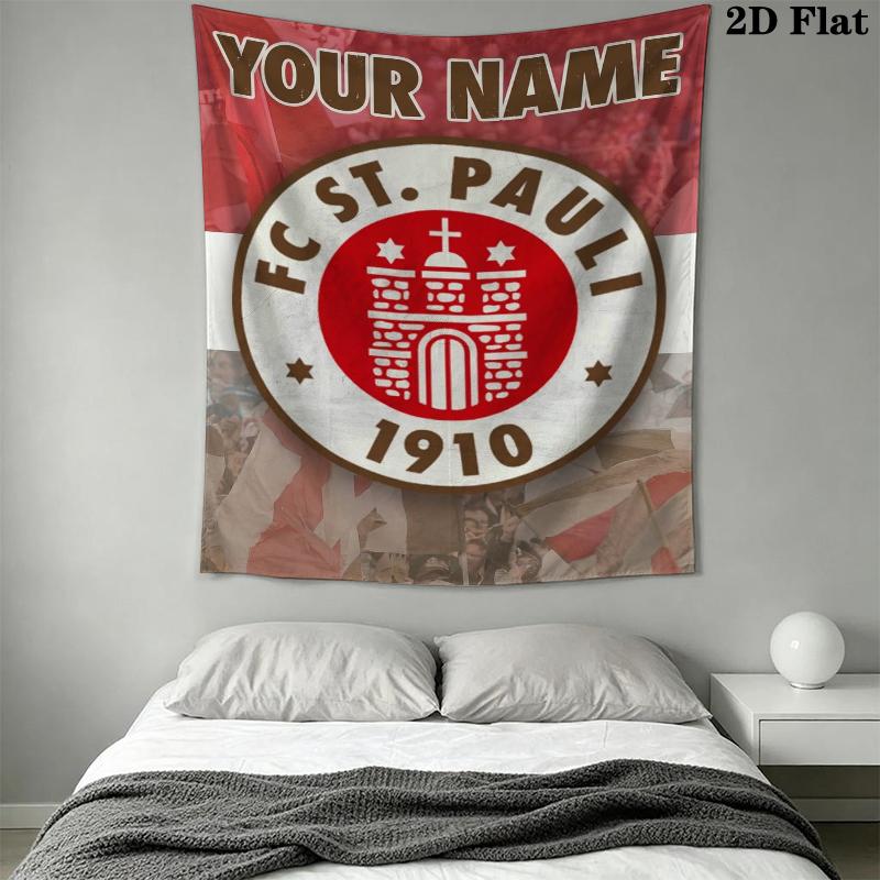 Custom Name St.Pauli Wall Tapestry Aesthetic Wall Hanging Printed Fabric Blanket Decorative Tapestries for Bedroom Living Room Home Decor