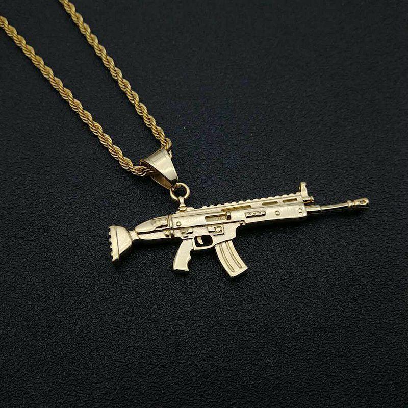 Punk Style Hiphop Scar Rifle Pendant Chain Necklace Men Party Wearriing Golden Color Necklaces