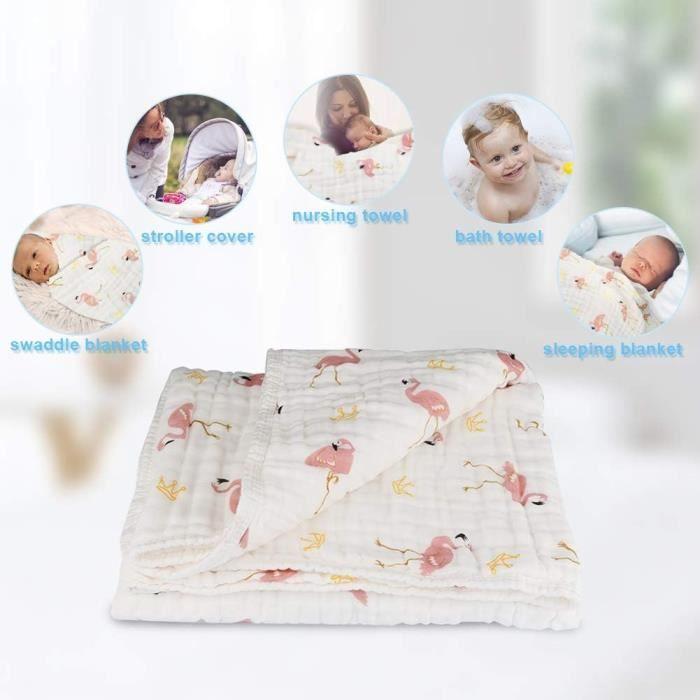 Couverture Emmaillotage Bebe, Mousseline Lange Couverture, 110x110 cm Bébé Swaddle, Respirant Coton Couverture pour Garçons ou Fille