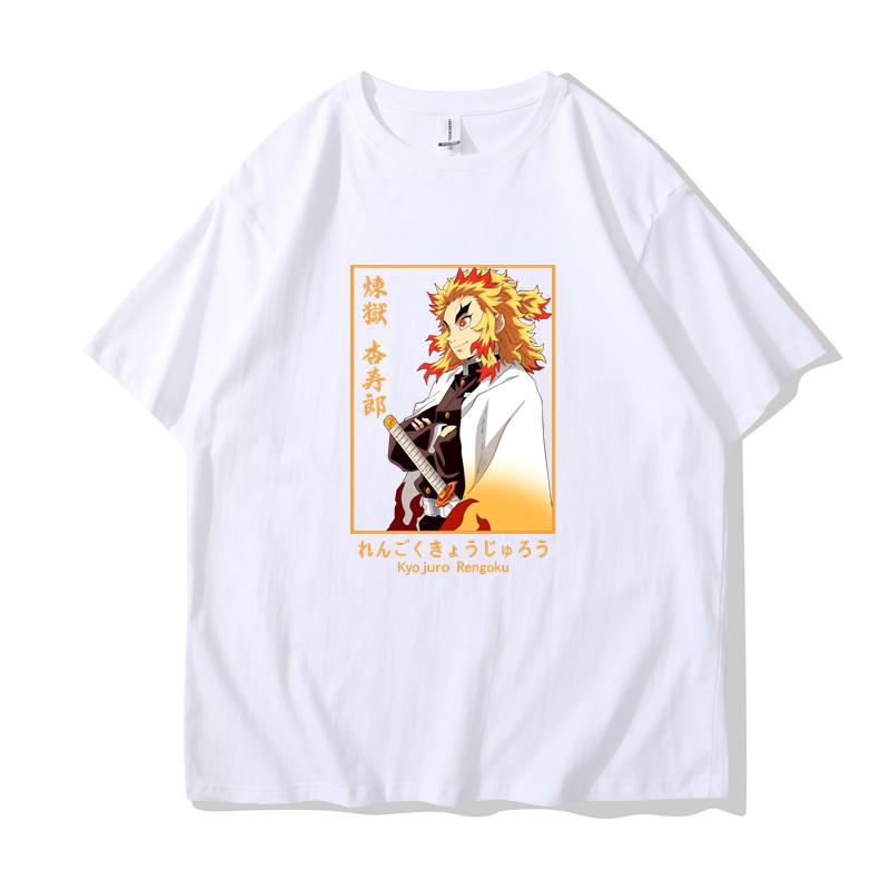 Аниме Rengoku Kyoujurou Printed Мужские Женские Летние Футболки С Коротким Рукавом Круглый Вырез Повседневные Летние Топы Унисекс