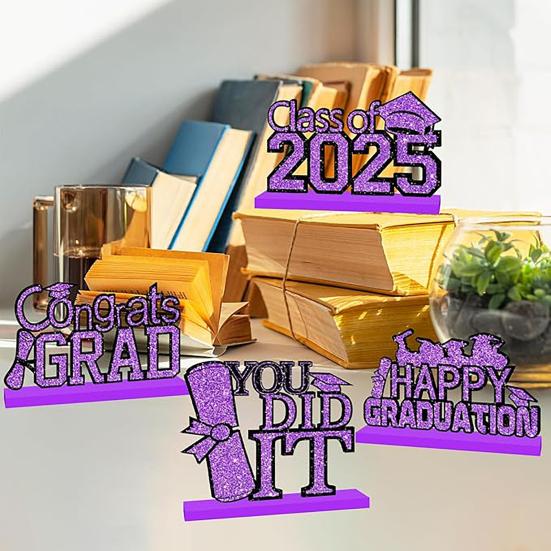 4 шт. центральные украшения для выпускного стола 2025 года, деревянные таблички с поздравлениями с выпускным, украшения для многоярусного подноса, декор выпускного вечера