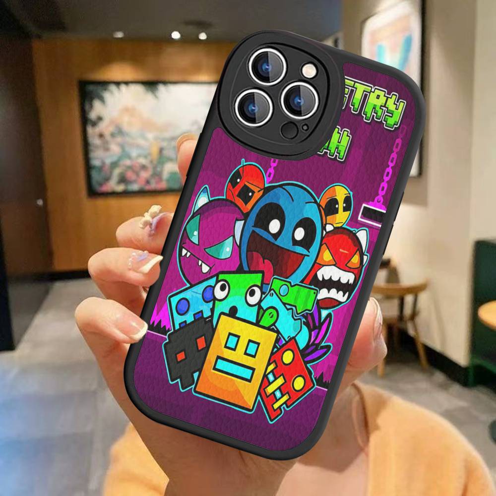 Чехол для телефона Geometry Dash для iPhone 11 12 13 14 15 16 Pro Max Plus Кожаный чехол