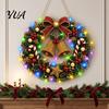 DIY Home Holiday Decor Acrylic Christmas Faux Pearl Art Hanging Kit, Lighted Wreath 3D Beaded Craft Sparkling Gemstone Project Kit with LED