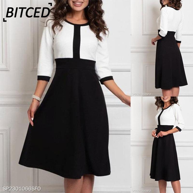 BITCED Модные летние весенние повседневные платья с коротким рукавом 1/2 и круглым вырезом