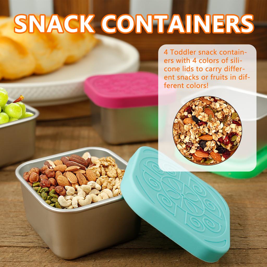 4 шт. Контейнер для соуса, салатная заправочная емкость из нержавеющей стали с крышками из силикона, герметичная, для хранения продуктов, закусок, коробка для бенто, пикник