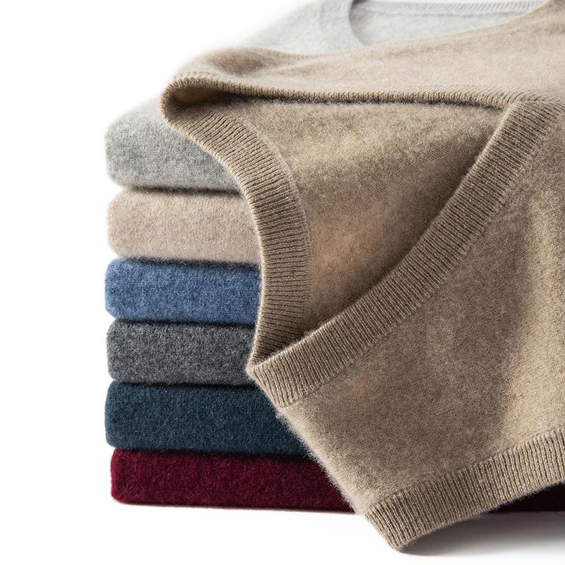 Мужской жилет без рукавов из 100% кашемира, деловой повседневный, однотонный, вязаный, свободный, с V-образным вырезом, Топы, Футболки, базовый Свитер