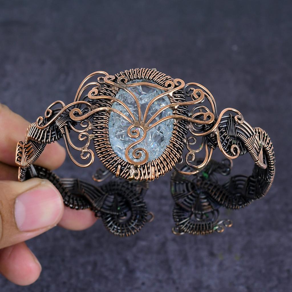 Треснувший хрустальный драгоценный камень ручной работы из медной проволоки, регулируемый браслет-манжета z9C96