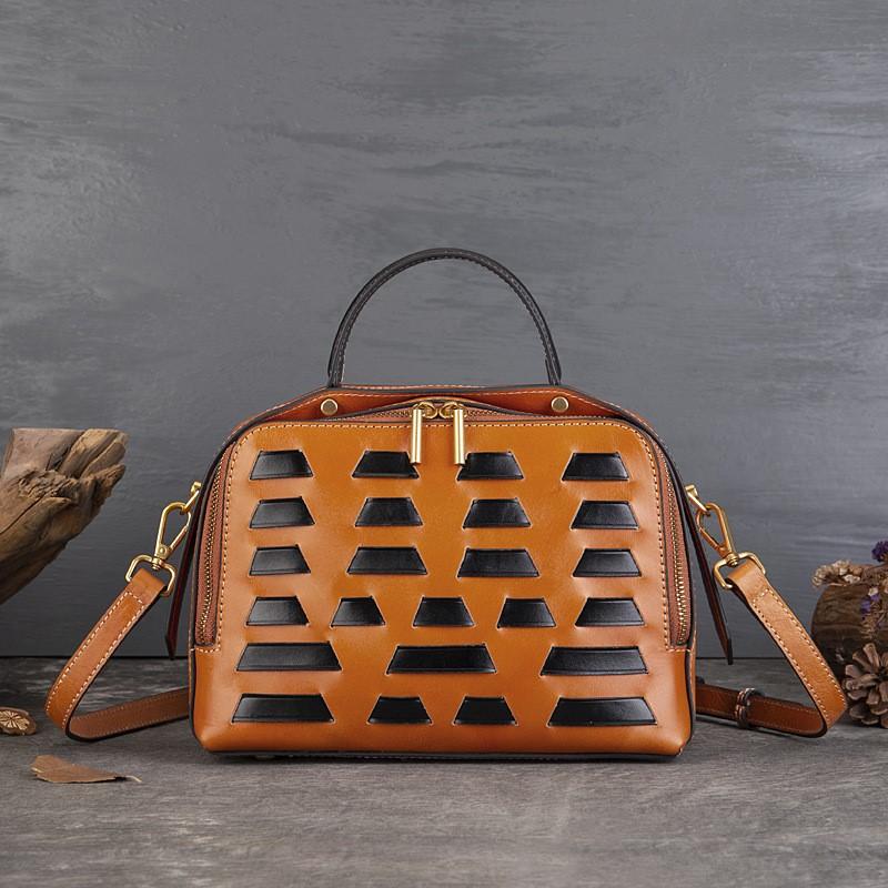 Johnature Retro Woven Large Capacity Handbag Genuine Leather Versatile Soft Cowhide Women's Shoulder Bag