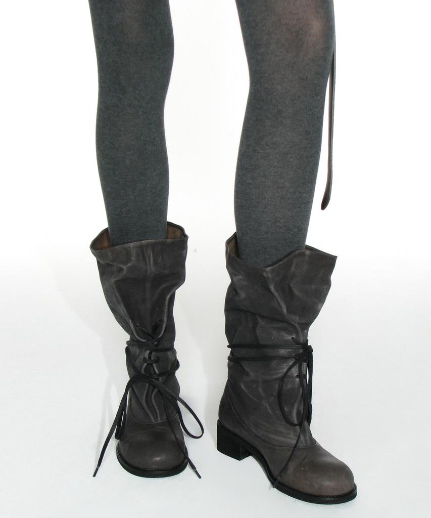 Partimento Women Rough Lace-Up Slouch Boots_Black